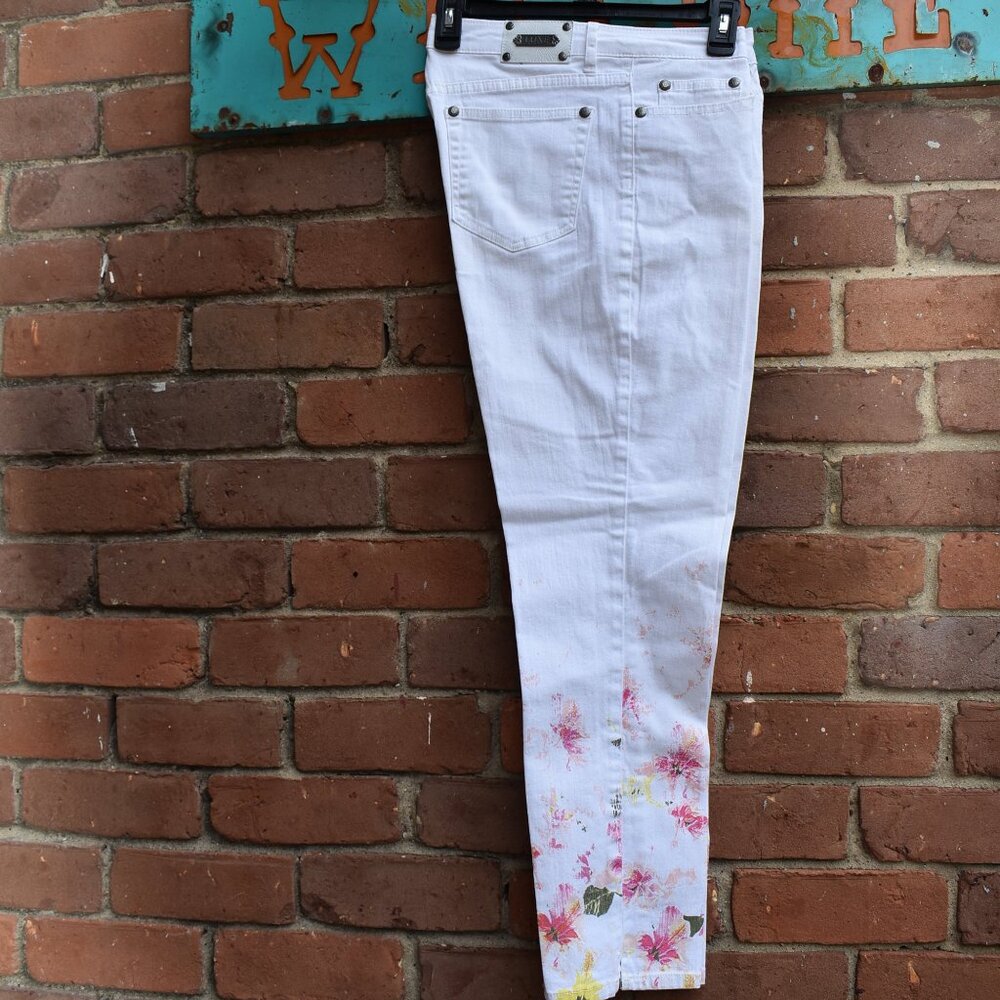 Tru Luxe White Ankle Jeans with Floral Print Size 8